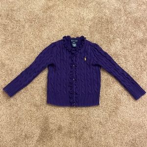 Ralph Lauren Polo Girls Purple Cable Cotton Cardigan size 4/4T